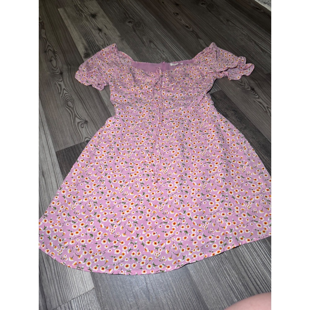 Le Lis Pink Floral Mini Dress Sweetheart Neck Puff Sleeve Daisy Print YD2118 S